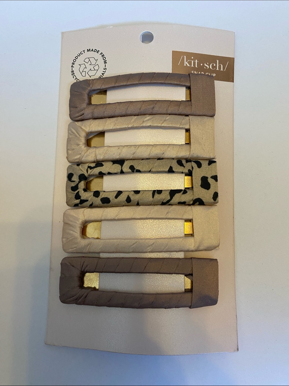 Kitsch Neutral Rectangle Hair Clips 5-Pack - Taupe, Cream & Black Print